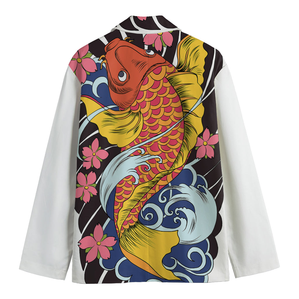 Japanese Koi And Flower Tattoo Print Men's Blazer