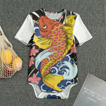 Japanese Koi And Flower Tattoo Print Men's Bodysuit