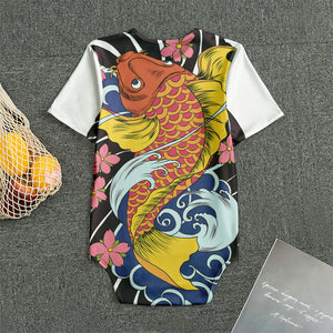 Japanese Koi And Flower Tattoo Print Men's Bodysuit