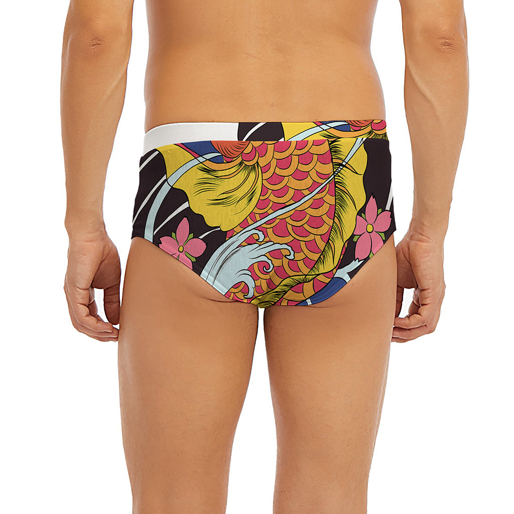 Japanese Koi And Flower Tattoo Print Men's Briefs