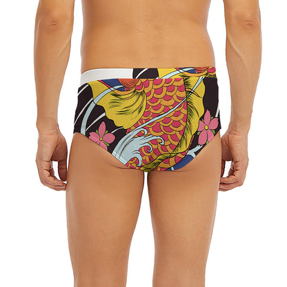 Japanese Koi And Flower Tattoo Print Men's Briefs