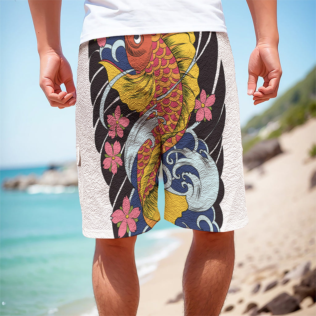 Japanese Koi And Flower Tattoo Print Men's Cargo Shorts