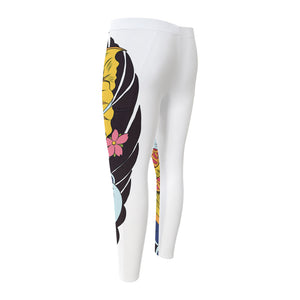 Japanese Koi And Flower Tattoo Print Men's Compression Pants