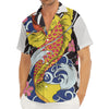 Japanese Koi And Flower Tattoo Print Men's Deep V-Neck Shirt