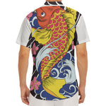 Japanese Koi And Flower Tattoo Print Men's Deep V-Neck Shirt