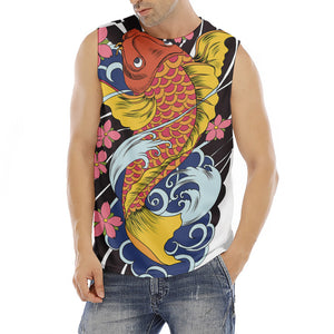 Japanese Koi And Flower Tattoo Print Men's Fitness Tank Top