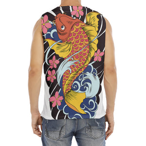 Japanese Koi And Flower Tattoo Print Men's Fitness Tank Top