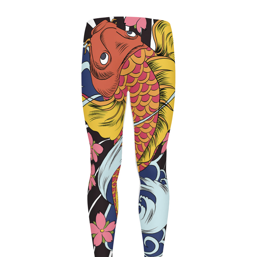 Japanese Koi And Flower Tattoo Print Men's leggings