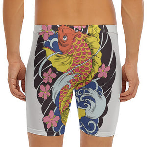 Japanese Koi And Flower Tattoo Print Men's Long Boxer Briefs