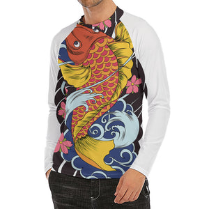 Japanese Koi And Flower Tattoo Print Men's Long Sleeve Rash Guard