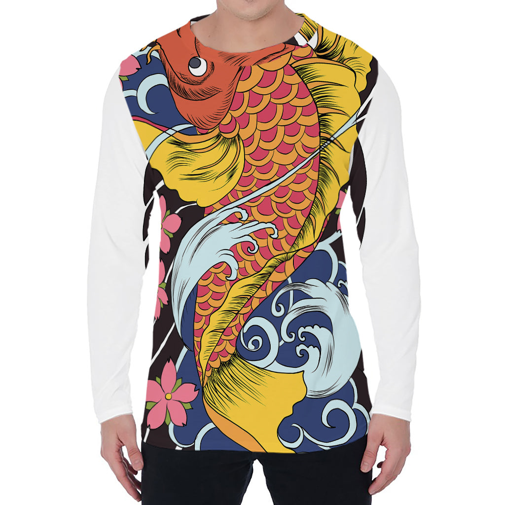 Japanese Koi And Flower Tattoo Print Men's Long Sleeve T-Shirt