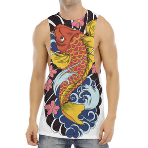 Japanese Koi And Flower Tattoo Print Men's Muscle Tank Top