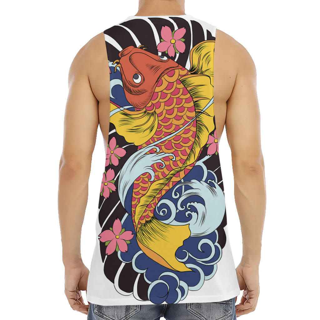 Japanese Koi And Flower Tattoo Print Men's Muscle Tank Top