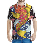 Japanese Koi And Flower Tattoo Print Men's Polo Shirt