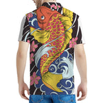 Japanese Koi And Flower Tattoo Print Men's Polo Shirt