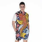 Japanese Koi And Flower Tattoo Print Men's Rompers