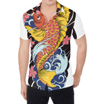 Japanese Koi And Flower Tattoo Print Men's Shirt