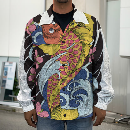 Japanese Koi And Flower Tattoo Print Men's Shirt Jacket