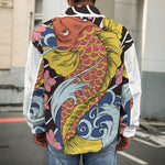 Japanese Koi And Flower Tattoo Print Men's Shirt Jacket