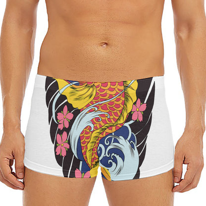 Japanese Koi And Flower Tattoo Print Men's Short Boxer Briefs