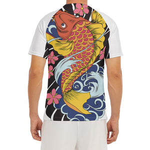 Japanese Koi And Flower Tattoo Print Men's Short Sleeve Rash Guard