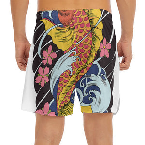 Japanese Koi And Flower Tattoo Print Men's Split Running Shorts