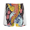 Japanese Koi And Flower Tattoo Print Men's Sports Shorts