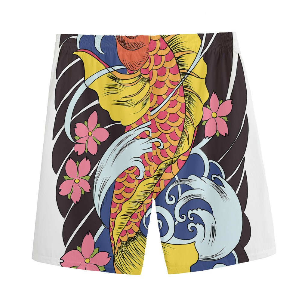 Japanese Koi And Flower Tattoo Print Men's Sports Shorts