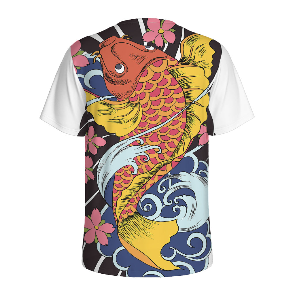 Japanese Koi And Flower Tattoo Print Men's Sports T-Shirt