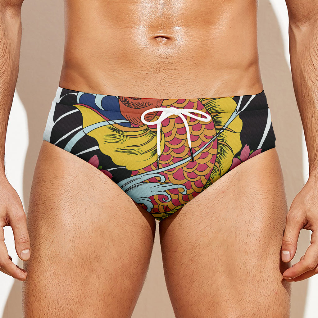 Japanese Koi And Flower Tattoo Print Men's Swim Briefs