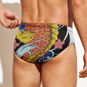 Japanese Koi And Flower Tattoo Print Men's Swim Briefs