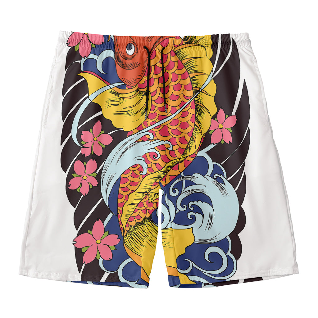 Japanese Koi And Flower Tattoo Print Men's Swim Trunks