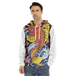 Japanese Koi And Flower Tattoo Print Men's Velvet Pullover Hoodie