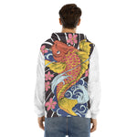 Japanese Koi And Flower Tattoo Print Men's Velvet Pullover Hoodie