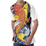 Japanese Koi And Flower Tattoo Print Men's Velvet T-Shirt