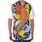 Japanese Koi And Flower Tattoo Print Men's Velvet T-Shirt