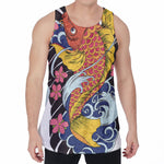 Japanese Koi And Flower Tattoo Print Men's Velvet Tank Top