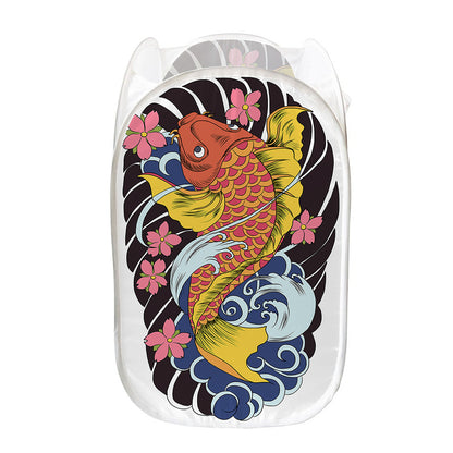 Japanese Koi And Flower Tattoo Print Mesh Laundry Hamper
