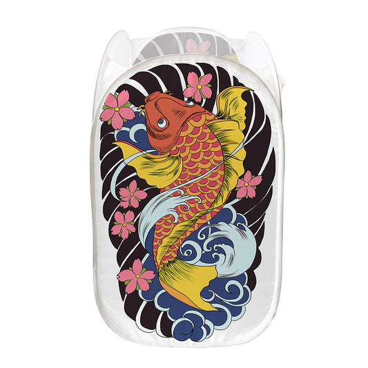 Japanese Koi And Flower Tattoo Print Mesh Laundry Hamper