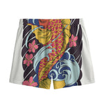 Japanese Koi And Flower Tattoo Print Mesh Shorts