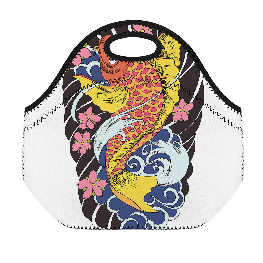 Japanese Koi And Flower Tattoo Print Neoprene Lunch Bag