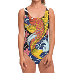 Japanese Koi And Flower Tattoo Print One Piece Swimsuit