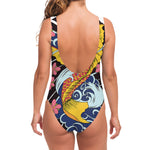 Japanese Koi And Flower Tattoo Print One Piece Swimsuit