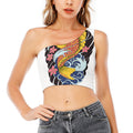 Japanese Koi And Flower Tattoo Print One Shoulder Crop Top