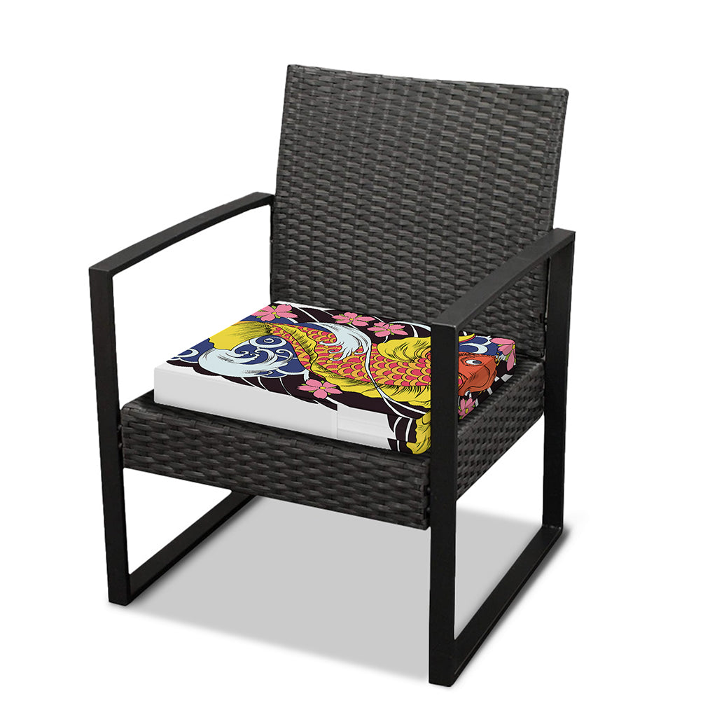 Japanese Koi And Flower Tattoo Print Outdoor Seat Cushion Cover