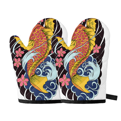 Japanese Koi And Flower Tattoo Print Oven Mitts
