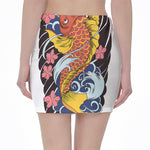 Japanese Koi And Flower Tattoo Print Pencil Mini Skirt