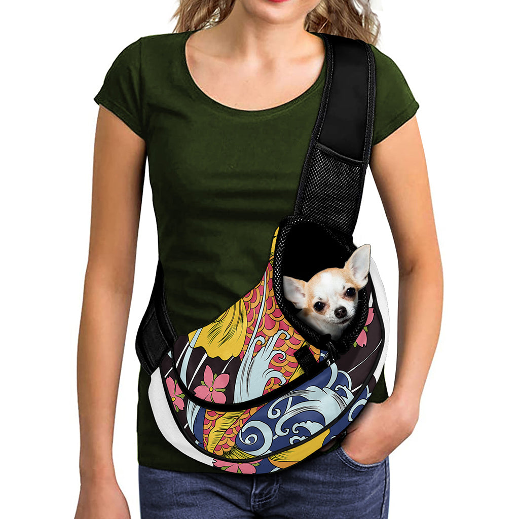 Japanese Koi And Flower Tattoo Print Pet Sling Carrier