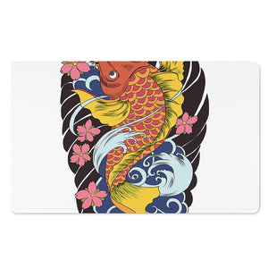 Japanese Koi And Flower Tattoo Print Polyester Doormat