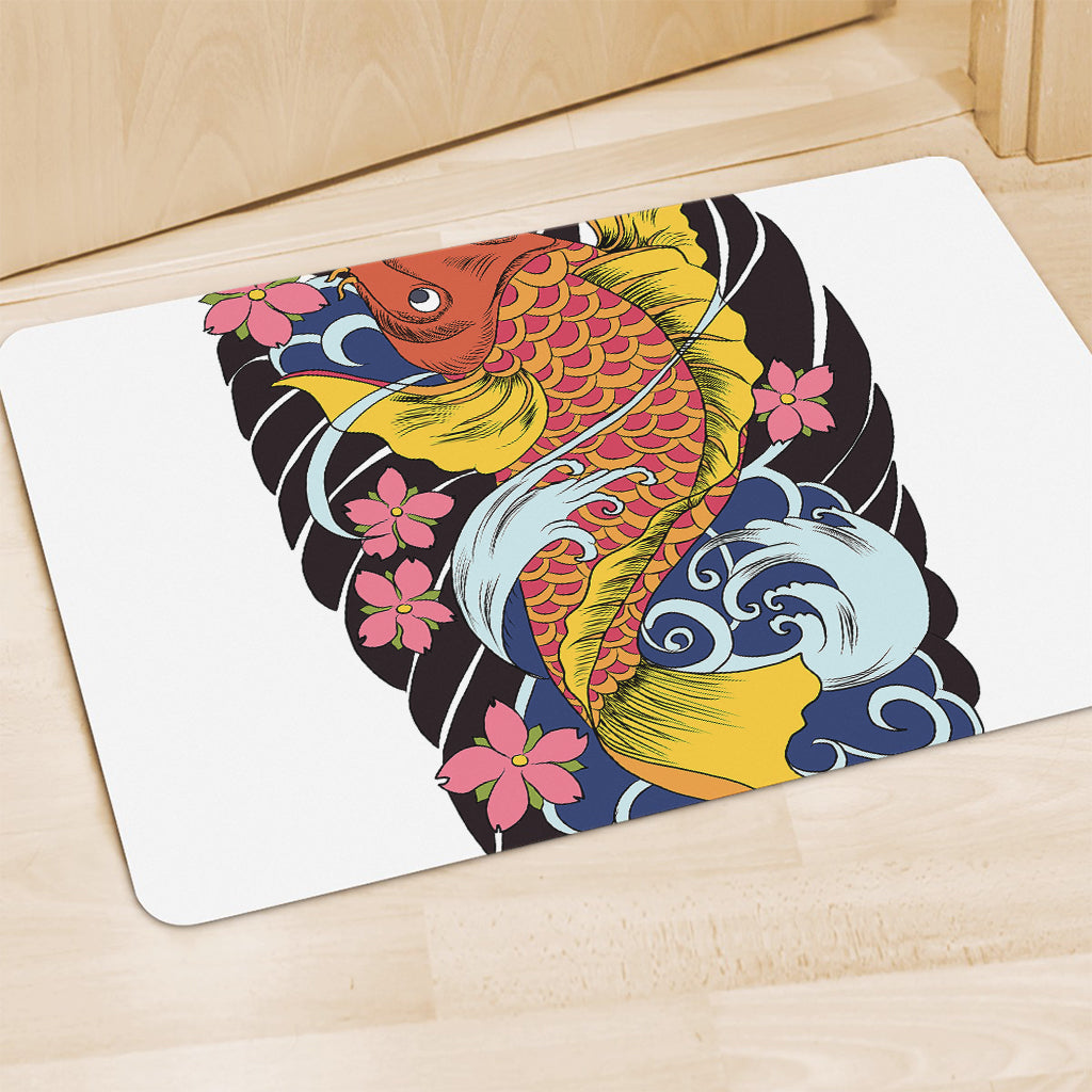 Japanese Koi And Flower Tattoo Print Polyester Doormat